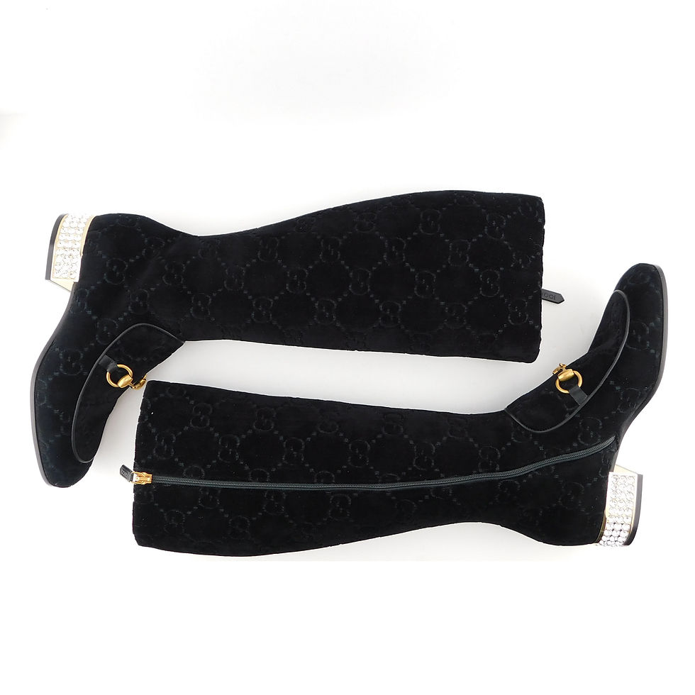 Thumbnail: Black Signature Gucci Boots with Crystal Heels