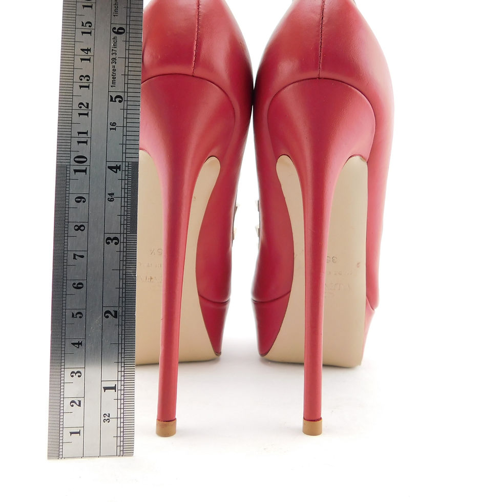 Thumbnail: VALENTINO Size 6.5 Red ROCKSTUD Platform Peep Toe Heels Pumps Shoes 36.5 Eur