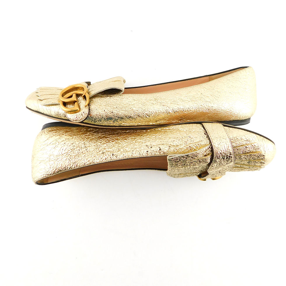 Thumbnail: GUCCI Size 9 Gold Foil MARMONT Fringe Loafers Flats Shoes 39.5 Eur