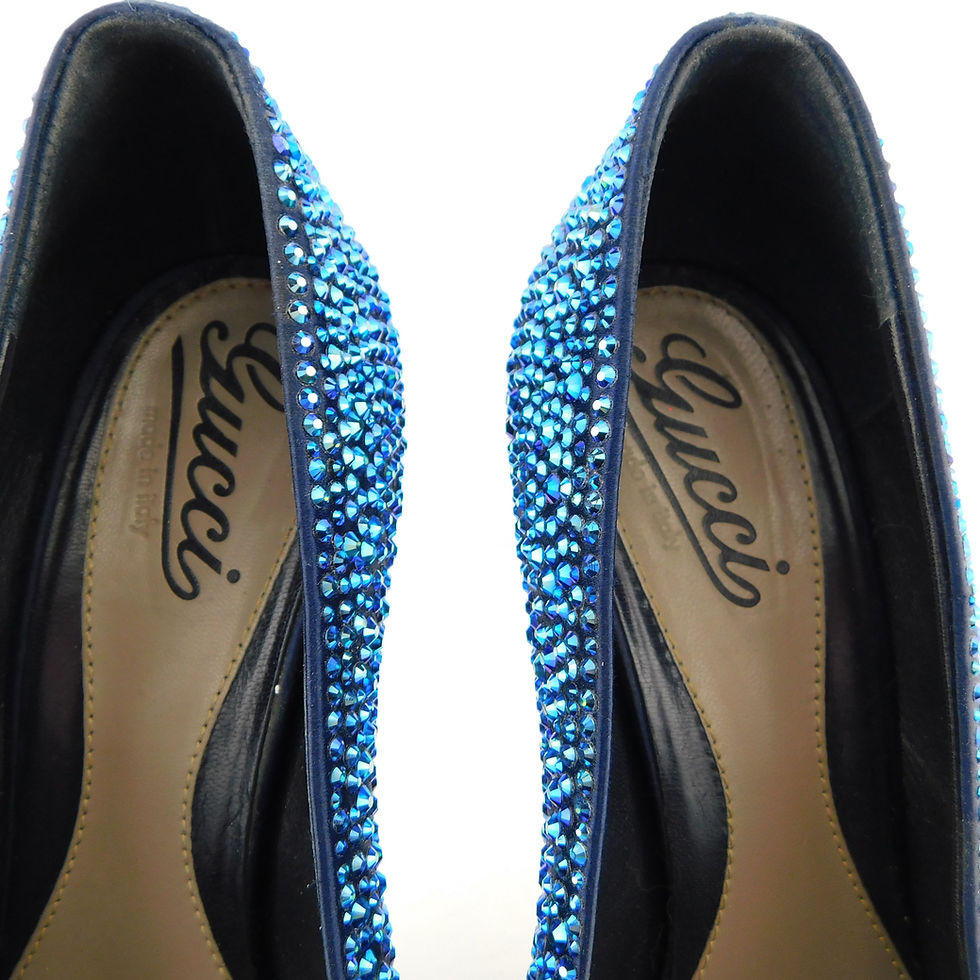 Thumbnail: GUCCI Blue Crystal Encrusted Peep Toe Pumps