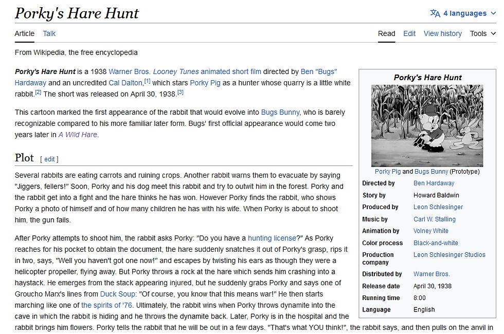 Thumbnail: 1938 PORKY'S HARE HUNT Cel 1st Prototype Bugs Bunny Original OPC 1967 Redrawn