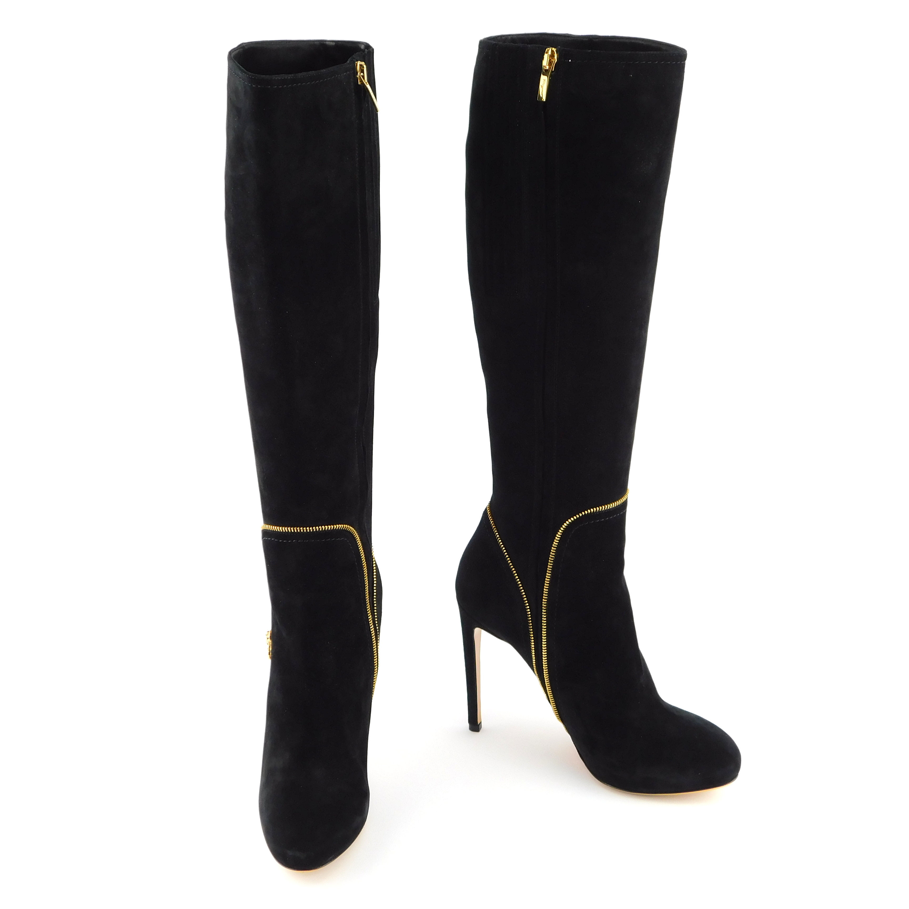 FERRAGAMO Size 6.5 RONNIE Black Tall Zipper Accent Platform Boots 6 1/2