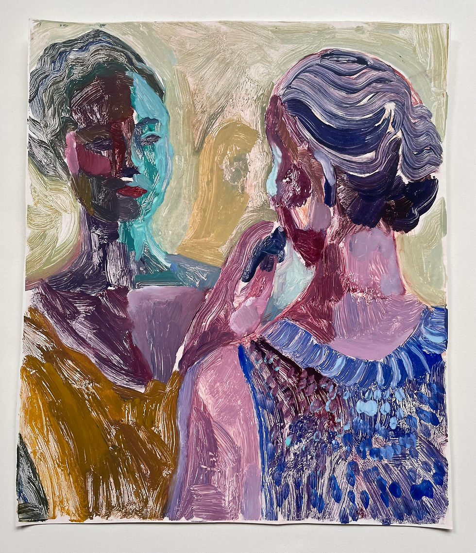 Thumbnail: Listen To Me artwork on paper by Katy Papineau. The back of a female figure and her mirror image