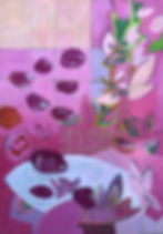 Nature morte aux camélias, huile sur toile, 100 x 140 cm, 2024