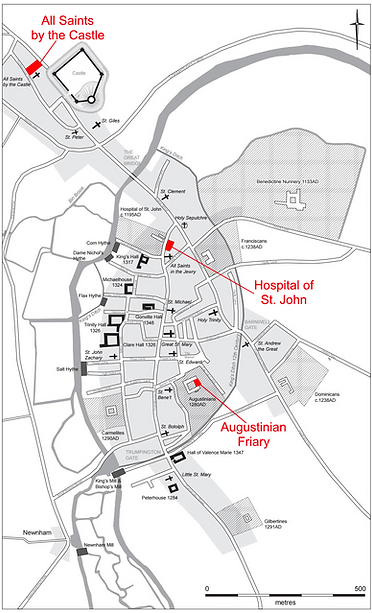 Medieval Cambridge map 1350s with sites.tif