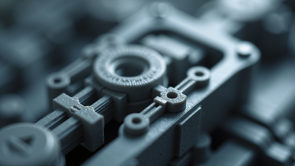 Close-up view of a 3D printed mechanical part with intricate details