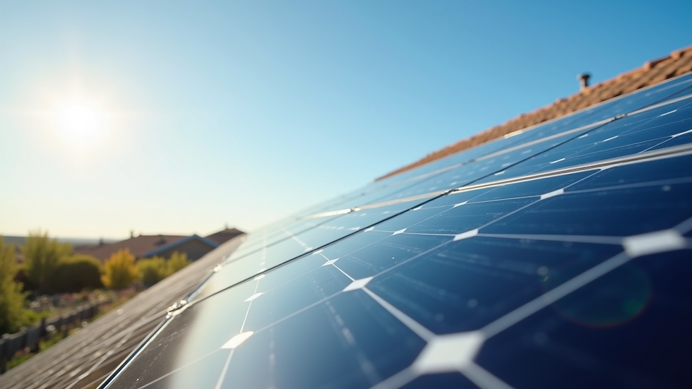 High angle view of a residential solar panel system with clear sky