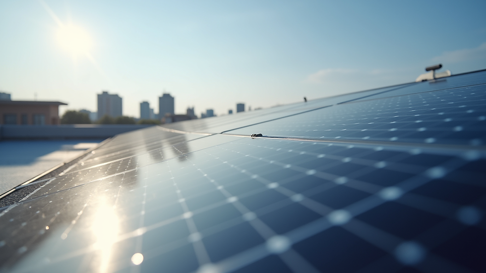 Eye-level view of solar panels installed on a commercial rooftop