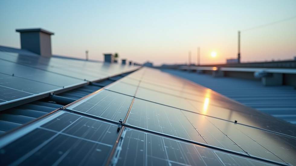 Eye-level view of solar panels installed on a commercial rooftop