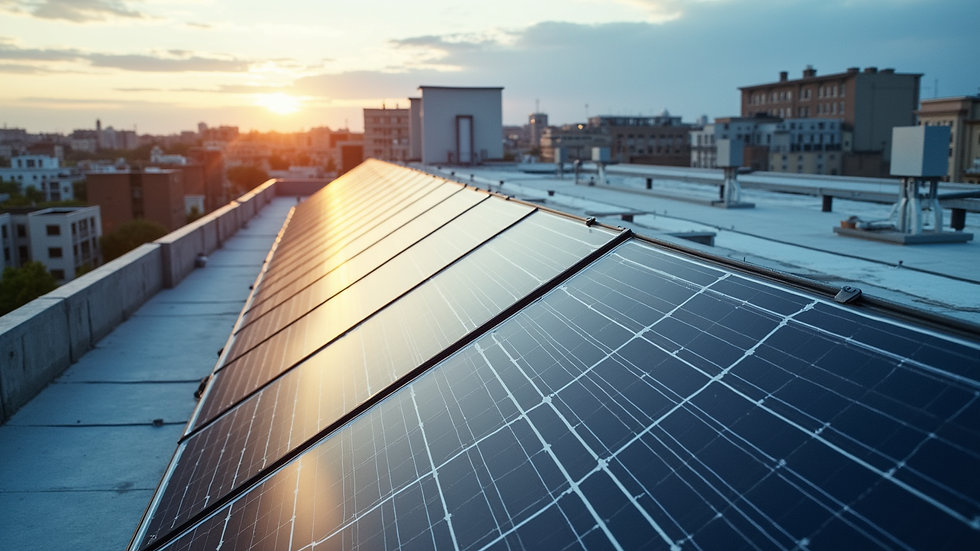 High angle view of solar panels installed on a commercial building rooftop