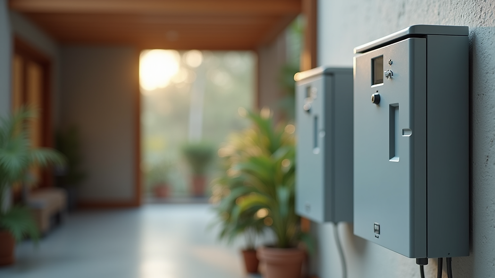 Close-up view of a solar battery backup system installed indoors