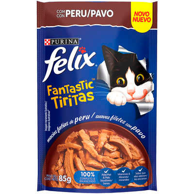 Ração Úmida Nestlé Purina Felix Fantastic Tiritas Peru para Gatos Adultos