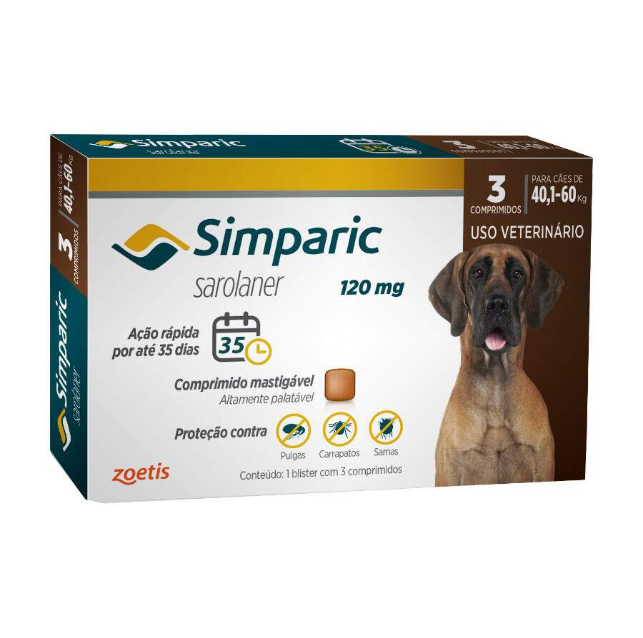 Miniatura: Antipulgas Simparic 120 mg para cães 40,1 a 60 kg - Zoetis