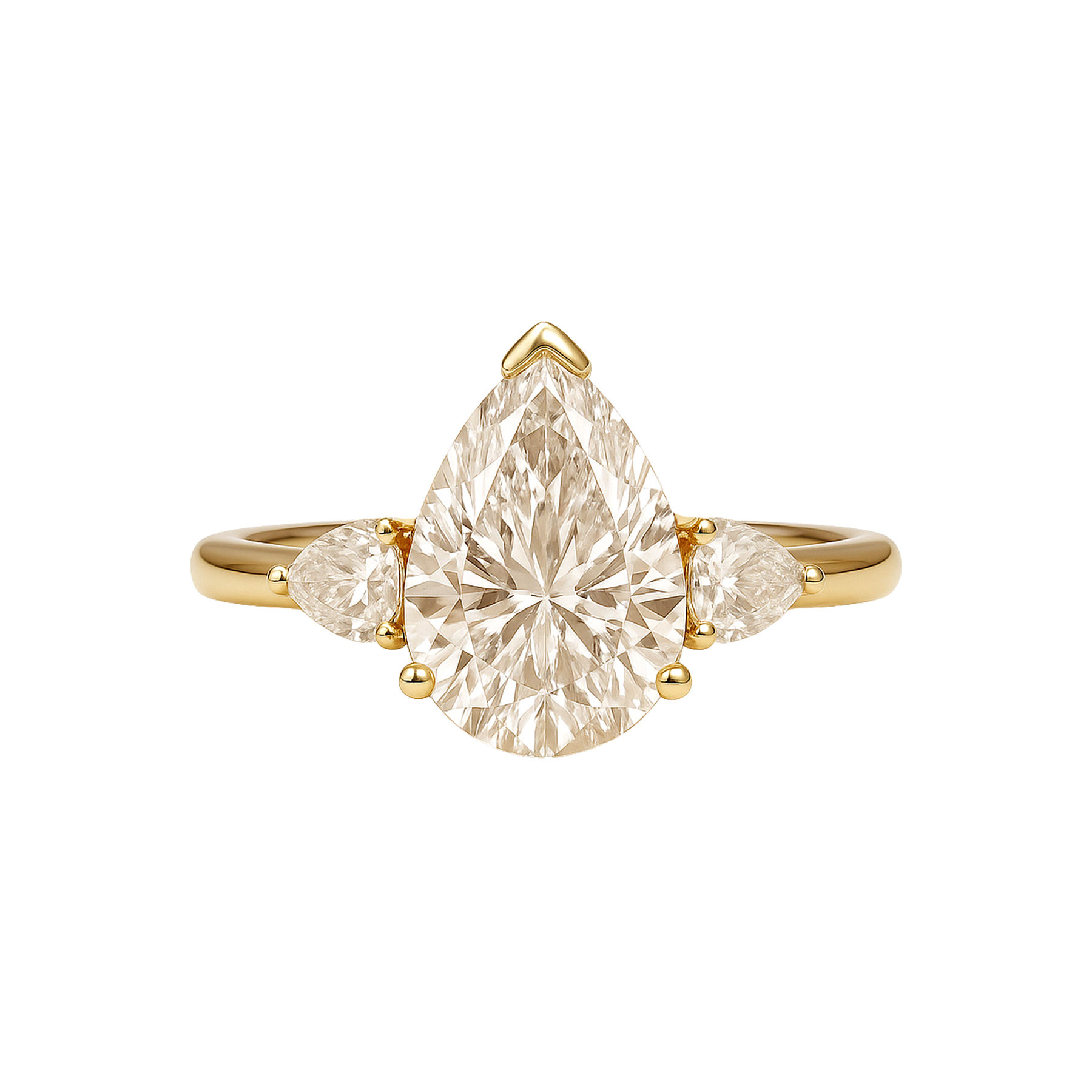 yellow gold Trilogy Ring with close-up view of diamonds