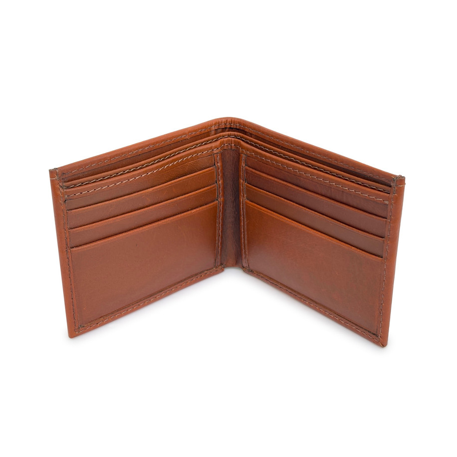 Inside view of classic bifold wallet with card slots and coin compartment