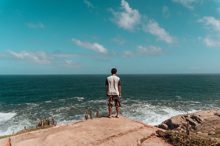 man-standing-rocks-surrounded-by-greenery-sea-sunlight-blue-sky.jpg