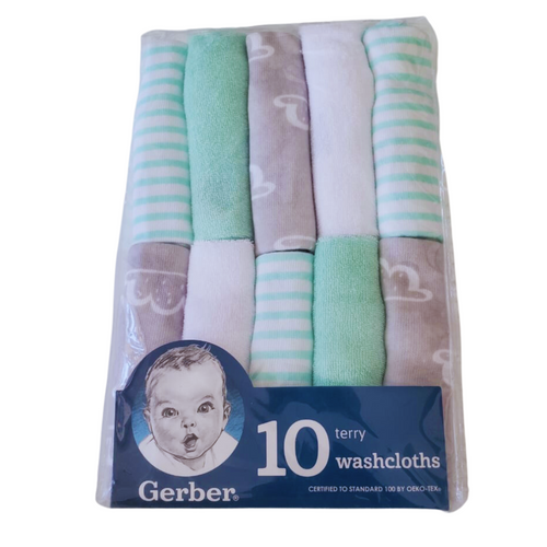 Gerber Newborn Terry Printed Washcloths, 10 Pack Bellies & Babies