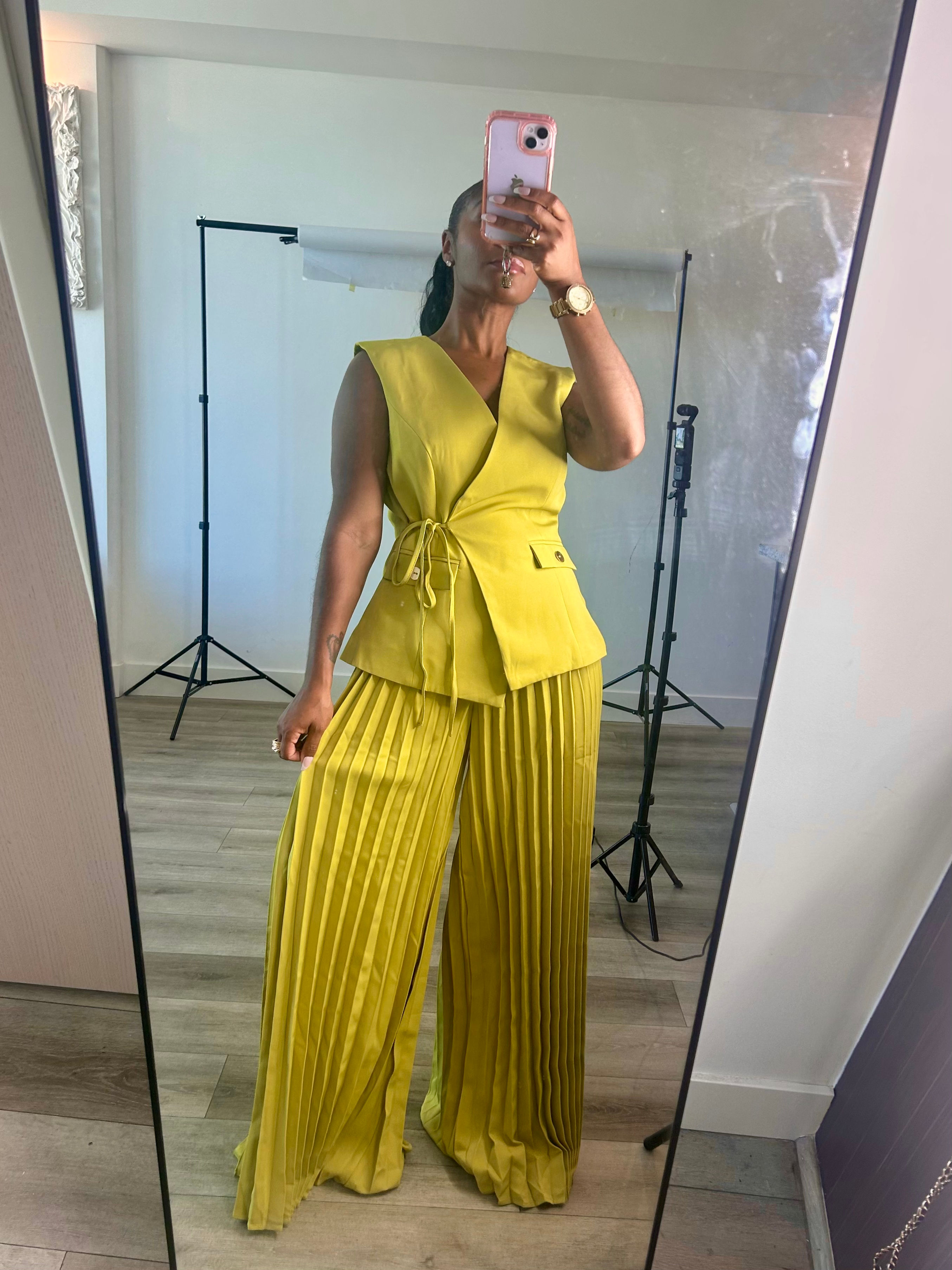 Chartreuse Sleeveless Vest Suit