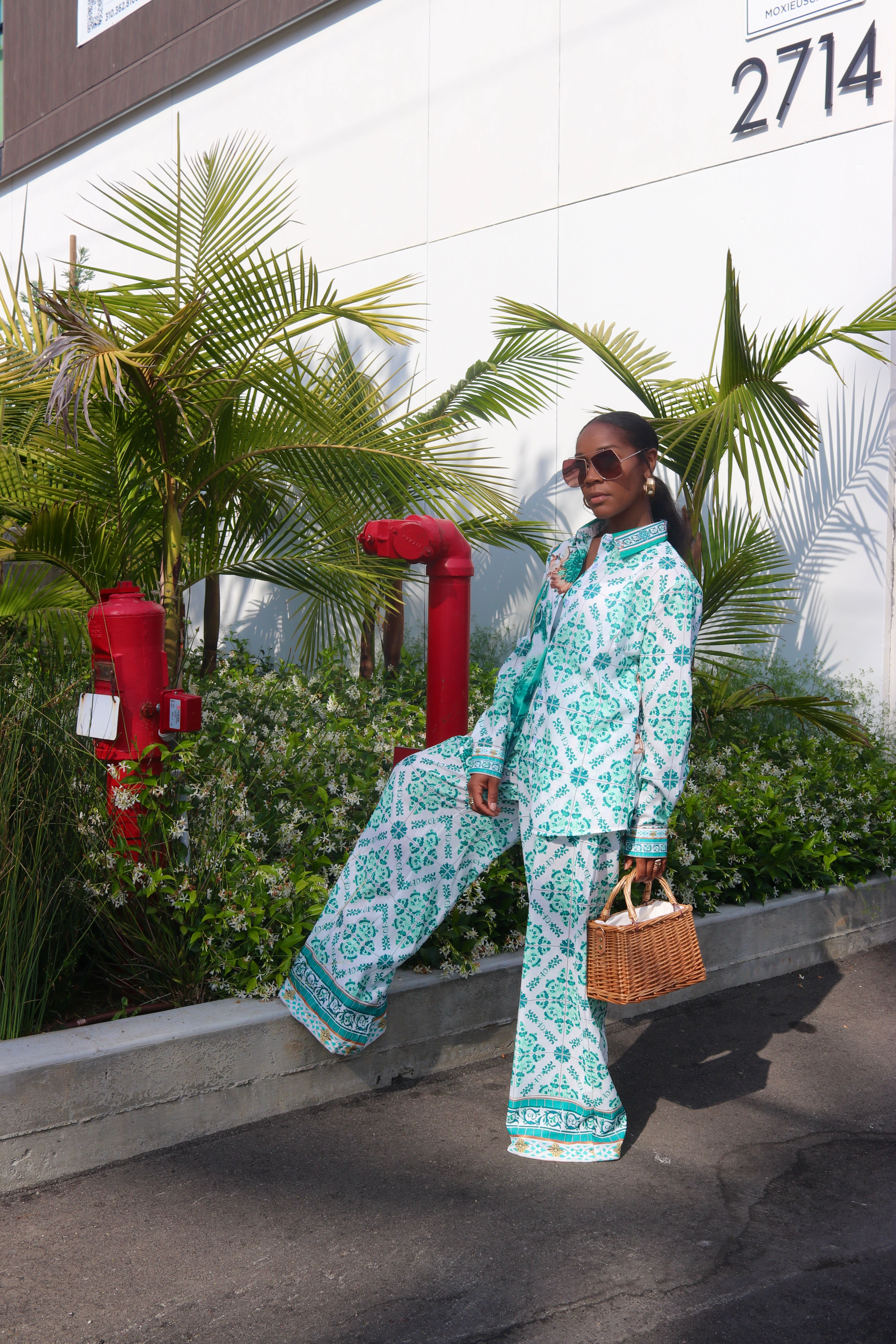 Green Garden Printed Pants Set