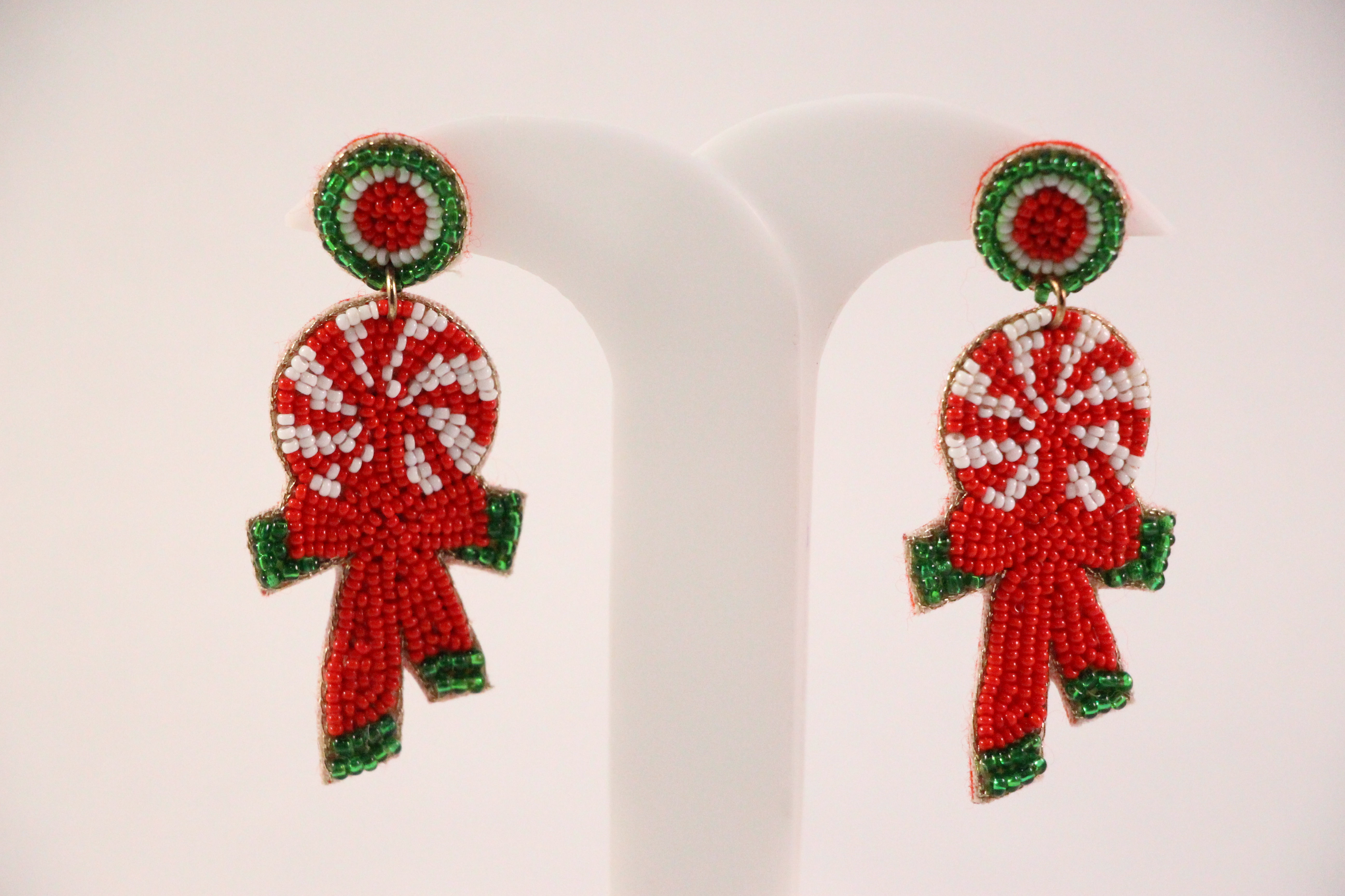 Peppermint Parade Beaded Handmade Earrings