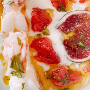 CRÈME DE FENOUIL ET COURGETTE, GAMBAS, TOMATES ET FIGUES