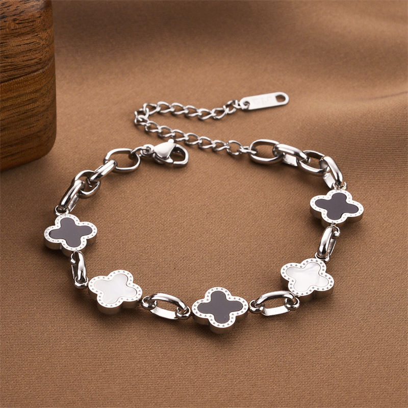 Miniatura: Pulseira Trevo de Quatro Folhas Aço Titânio