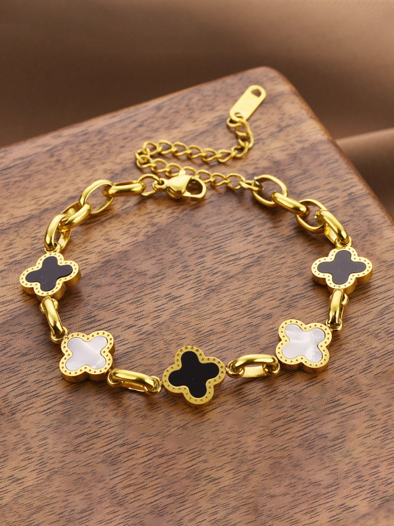Miniatura: Pulseira Trevo de Quatro Folhas Aço Titânio