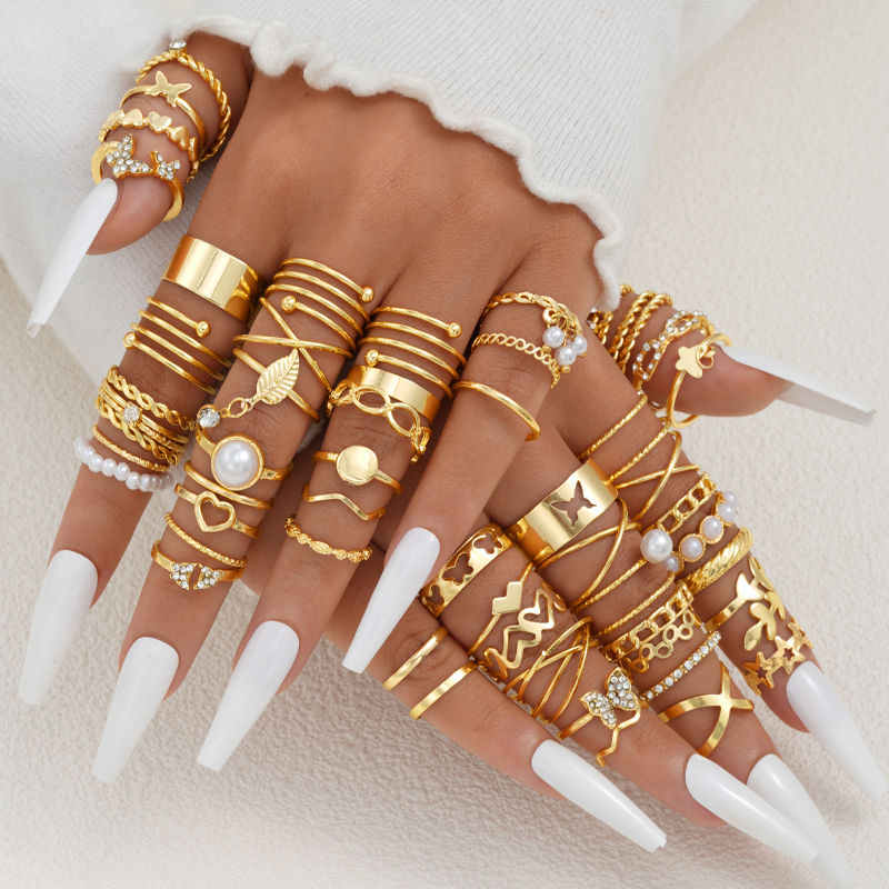 Miniatura: Conjunto 58 Anéis Vintage Boho Coração e Serpente