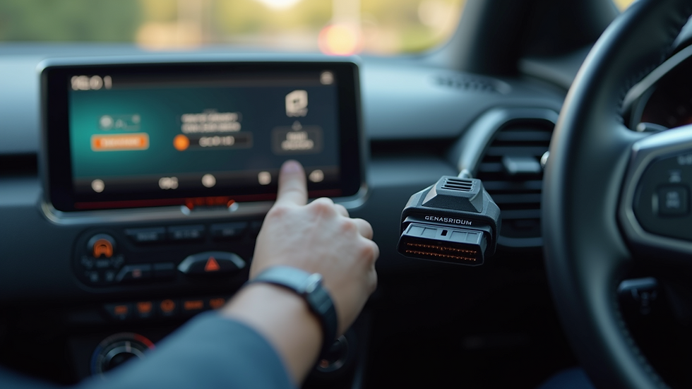 Close-up view of a car diagnostic tool connected to a vehicle's OBD port