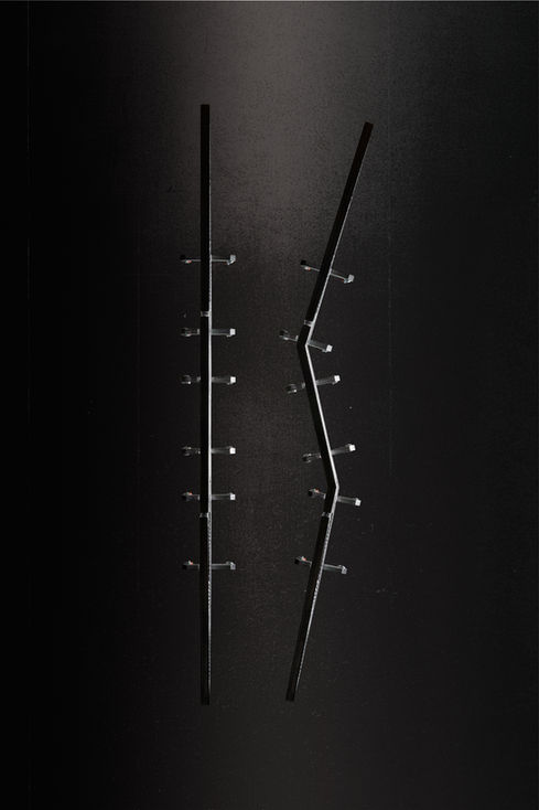 Détail de structure métallique du lampadaire design de Clément Pasquier, recherche graphique et lignes, photographie d’objet par Antoine Guilloteau