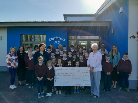 Our School  Community are very happy to be presenting a cheque for €1,800 to Mary Jones from the Cancer Support Centre, Tubbercurry following our Family Fun Walk/Run on 18th April.