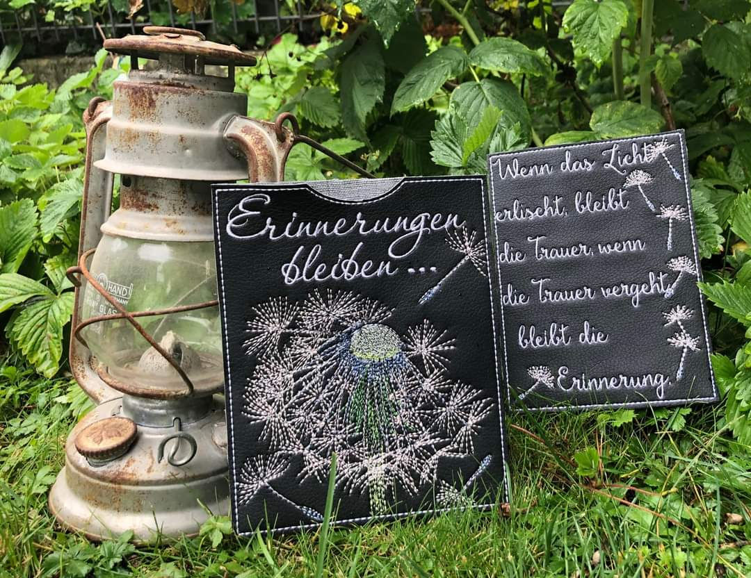 ITH Trauerkarte und einem Umschlag mit Pusteblume - Erinnerungen bleiben