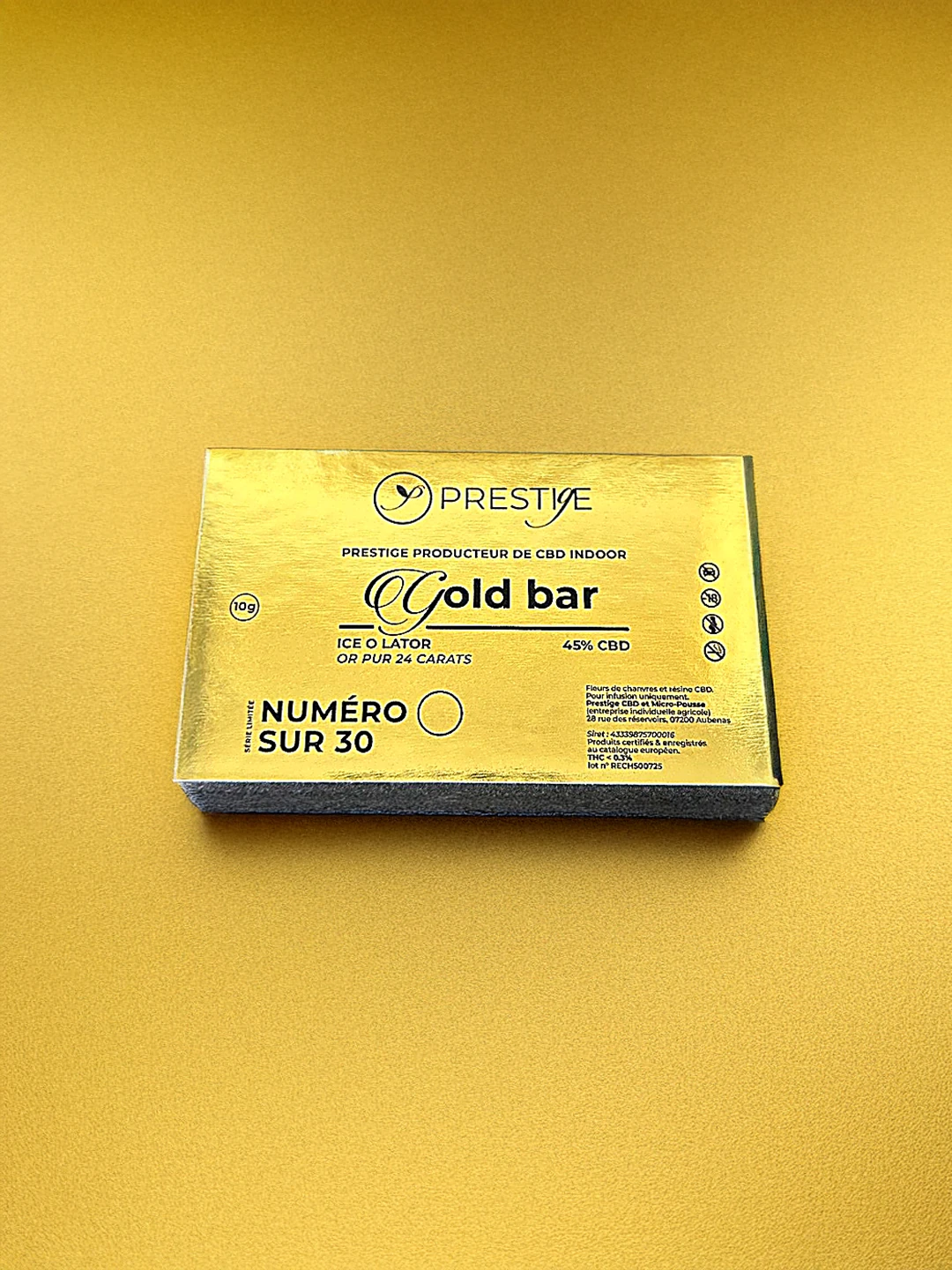 Résine CBD Gold Bar Ice O Lator 10 g, extraction par glace, pureté premium
