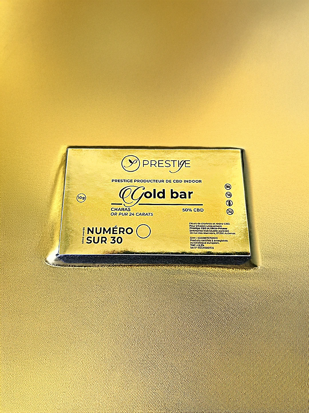 Résine CBD Gold Bar Charas 10 g, édition limitée, arômes boisés – Prestige CBD