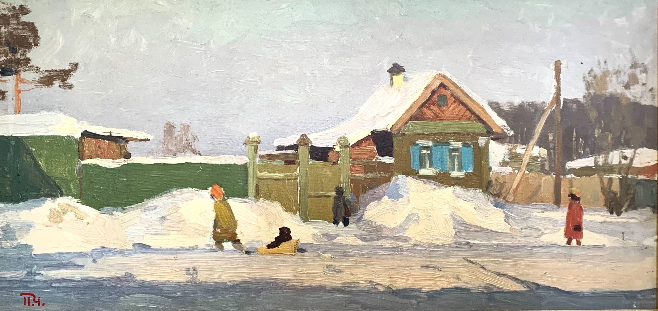 March in a Village.1965 by Pavel Sergeevich Chuvargin (1921-2013)