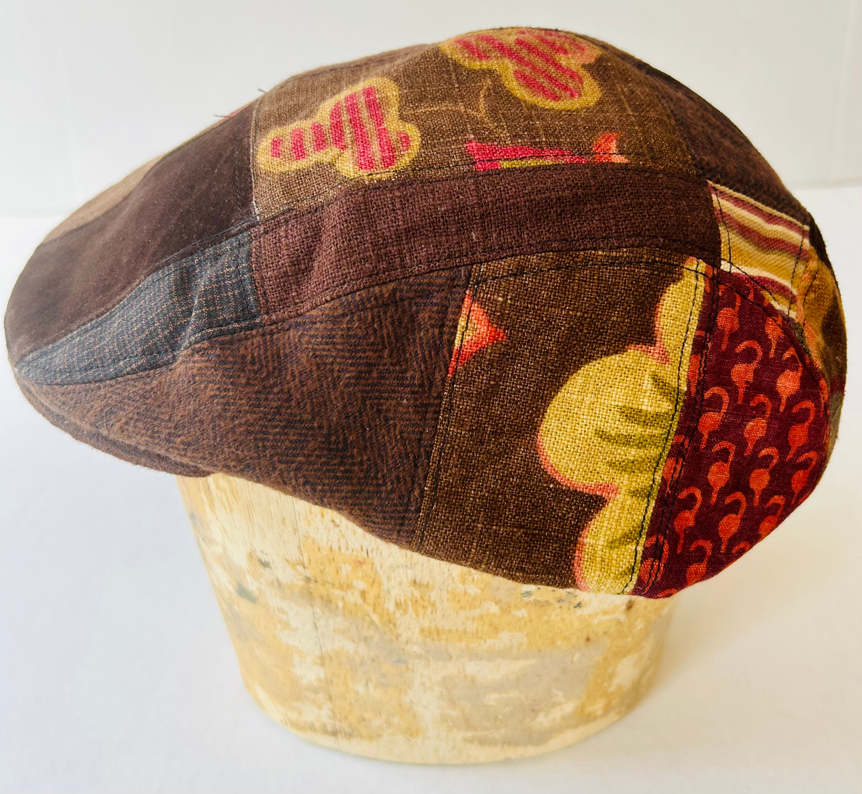 Suede/Leather/Linen Patchwork Flat Cap