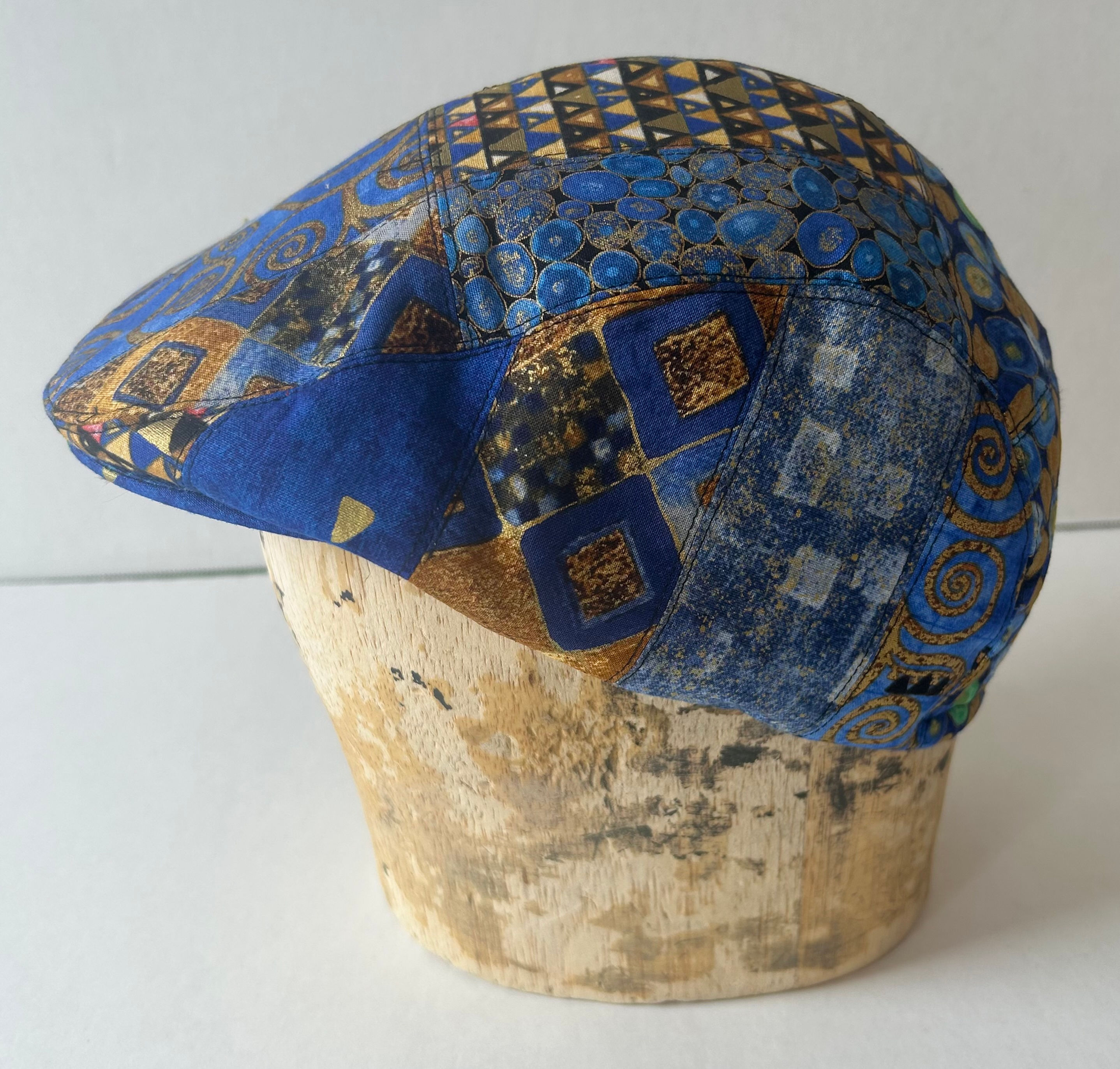 Gustav Klimt Inspired Cotton Blue Patchwork Flat Cap
