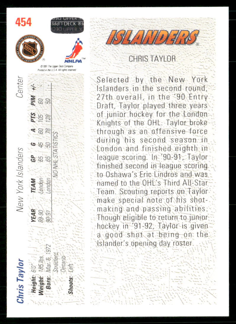Thumbnail: 1991-92 Upper Deck #454 Chris Taylor
