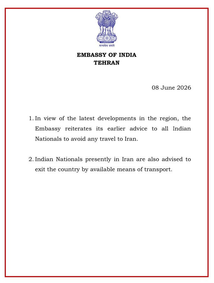 Indian Embassy in Tehran asked Indians to exit Iran as fresh rounds of attacks between Iran and Israel happened.