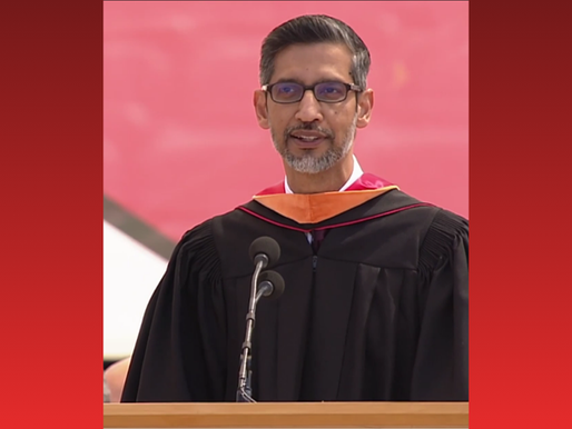   Students carrying protest signs and Palestinian flags walk out of Stanford University's graduation ceremony as Google CEO Sundar Pichai speaks on stage. (Image Source: X/ Stanford University)