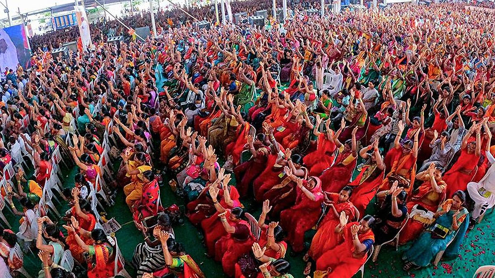 A view of the crowd gathered during a program of 'Mukhyamantri Majhi Ladki Bahin Yojana', in Chhatrapati Sambhajinagar. File Photo: