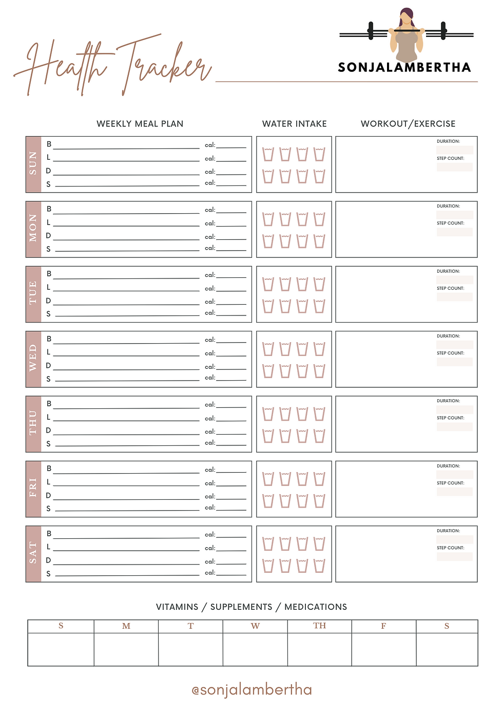 Free printable health tracker