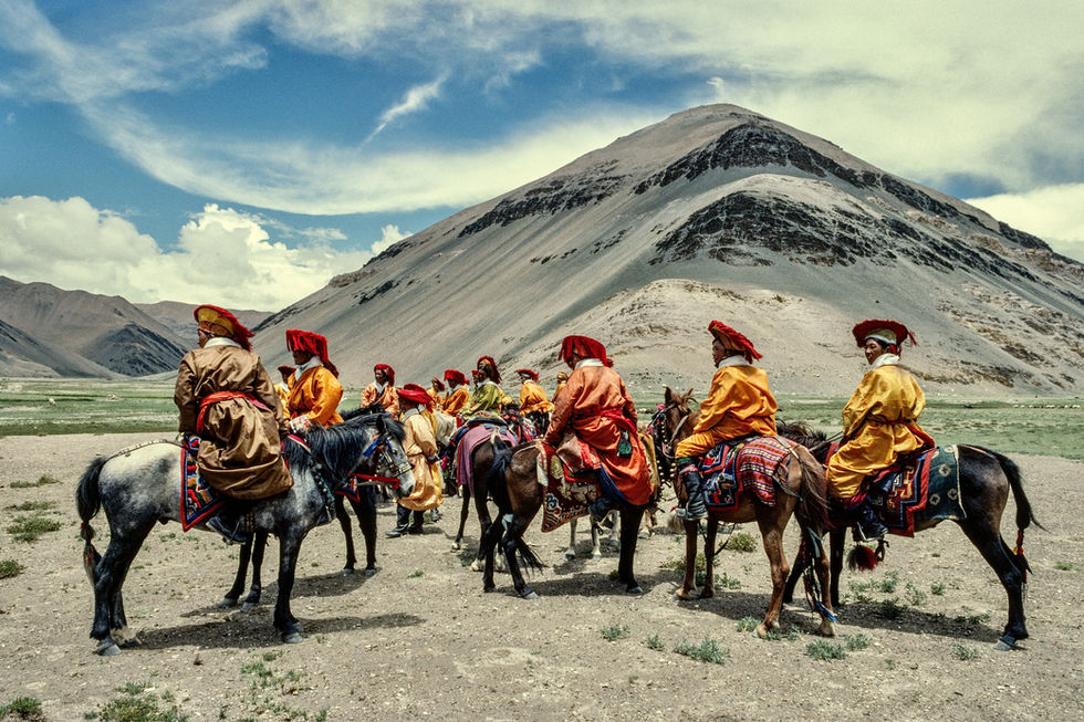 Horsemen gather at an annual horse festival in the Nyalam region. Tibet, 1999.