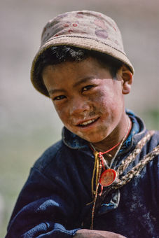 A nomad boy on the Rupshu plateau in Ladakh. India, 1994.