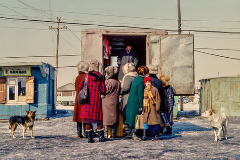Buying goods in the town of Salekhard, located on the Arctic Circle. Siberia, 1992.
