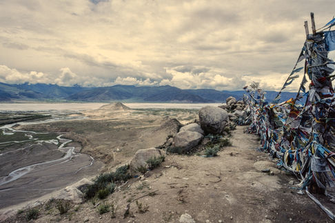 View from the sacred hill of Hepori east of Samye into the Yarlung Tsangpo valley. Tibet, 2000.