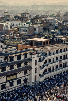 A public gathering at Basantapur Square in Kathmandu. Nepal, 1996.