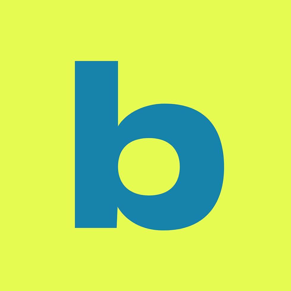 bare™ brand icon featuring a blue lowercase letter b on chartreuse background