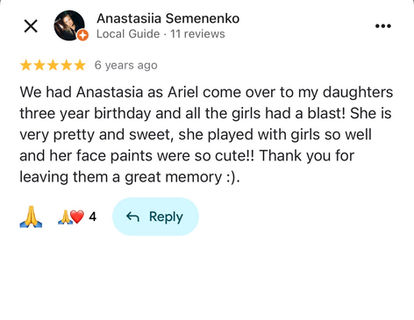 Positive Google review screenshot for Schaumburg party entertainment