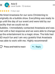 Real client feedback highlighting a smooth, professional, and enjoyable party experience.